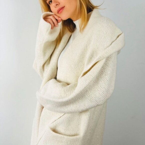 Alpaca long hooded cardigan knit coat Peruvian Connection - Picture 9 of 12